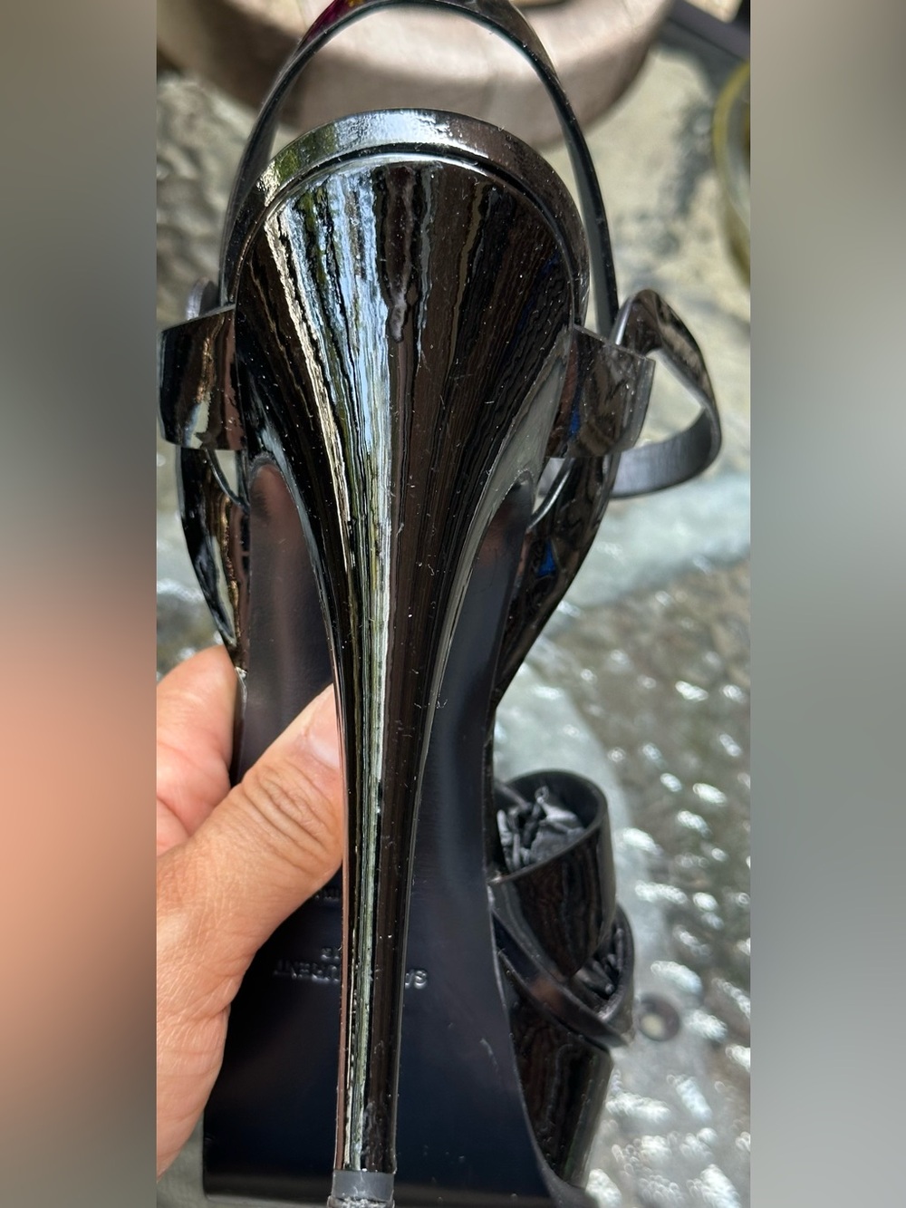 Yves Saint Laurent Black Patent Tribute T-Strap Platform Sandals - Picture 10 of 16